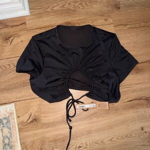 SKIMS Recycled Black Swim T Shirt Ruched Front Cutout Crop Top M